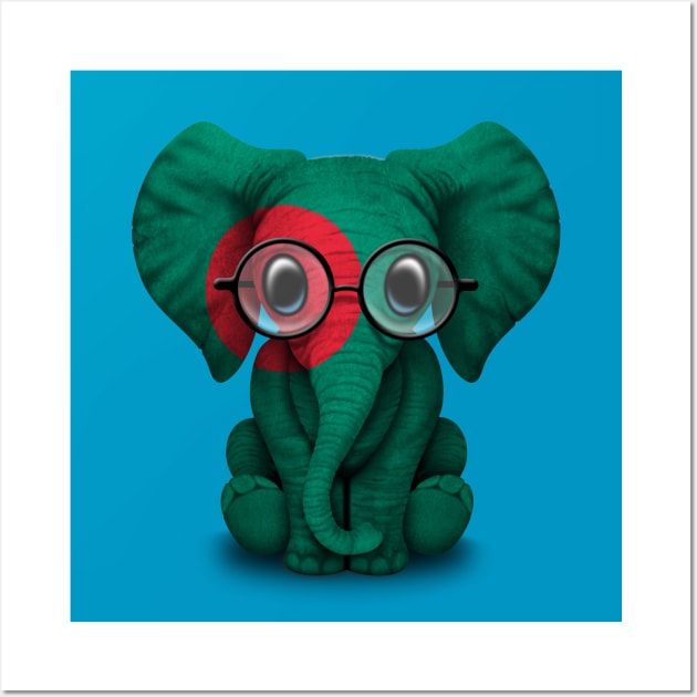 Baby Elephant with Glasses and Bangladeshi Flag Wall Art by jeffbartels